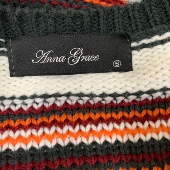 Anna Grace Small Chunky Knit Pullover Sweater Multicolor Aztec Stripe Cozy Fall - Picture 8 of 9